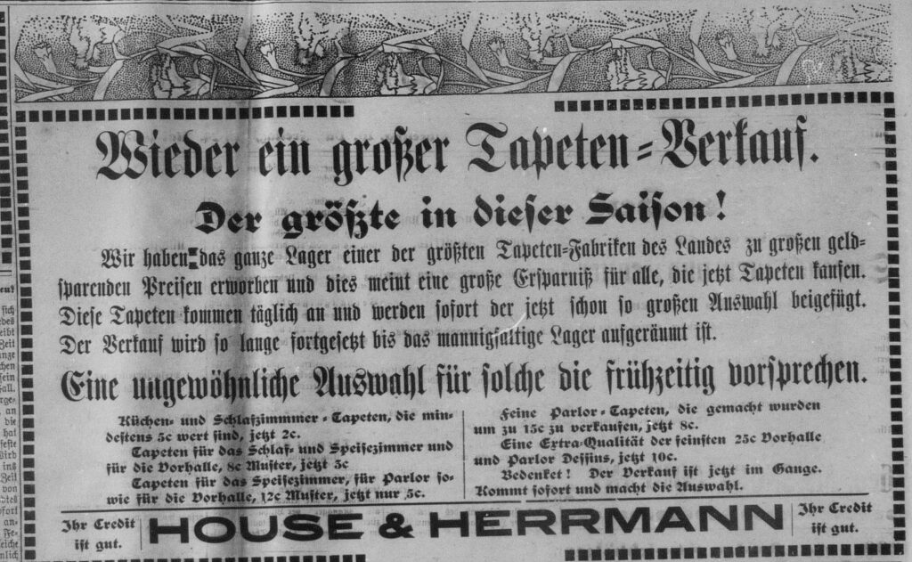 Advertisement in the May 1907 issue of the Deutsch Zeitung.